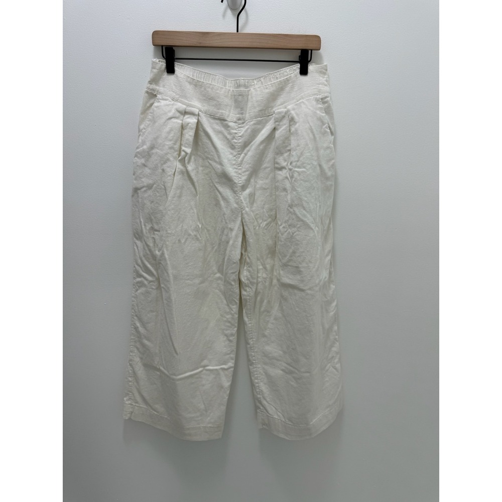 Abercrombie & Fitch Cream Linen Blend Wide Leg Cropped Pleated Pants Large